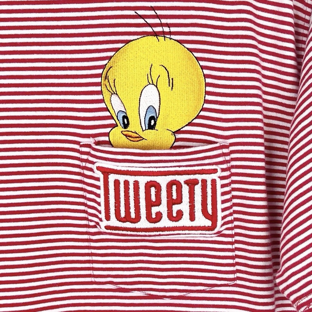 Vintage Tweety Bird Striped Pocket Tee Looney Tunes T Shirt Warner Bros WB